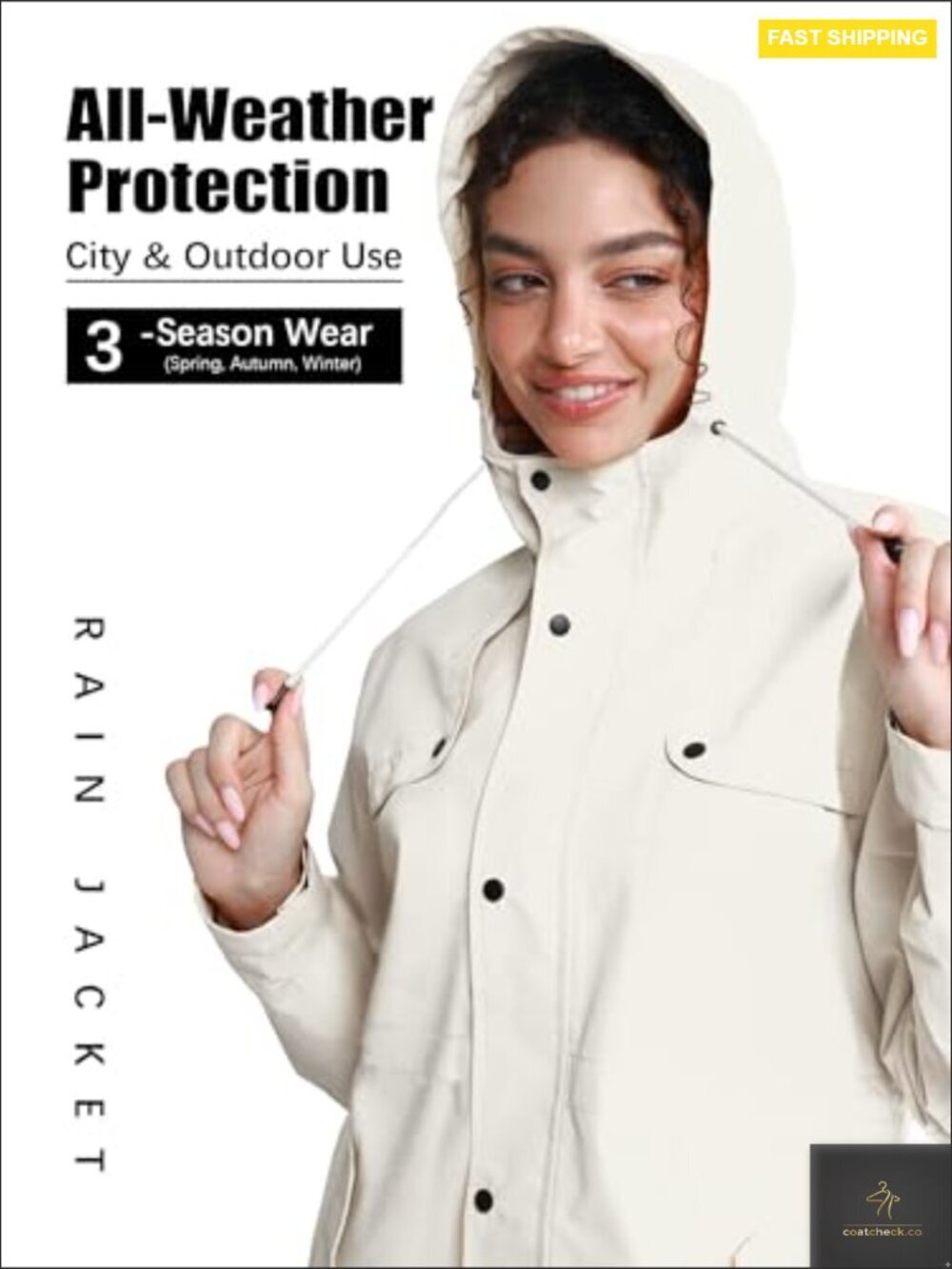 Waterproof Long Hooded Rain Jacket Windbreaker Trench Coat with Adjustable Waist - Picture 5 of 7